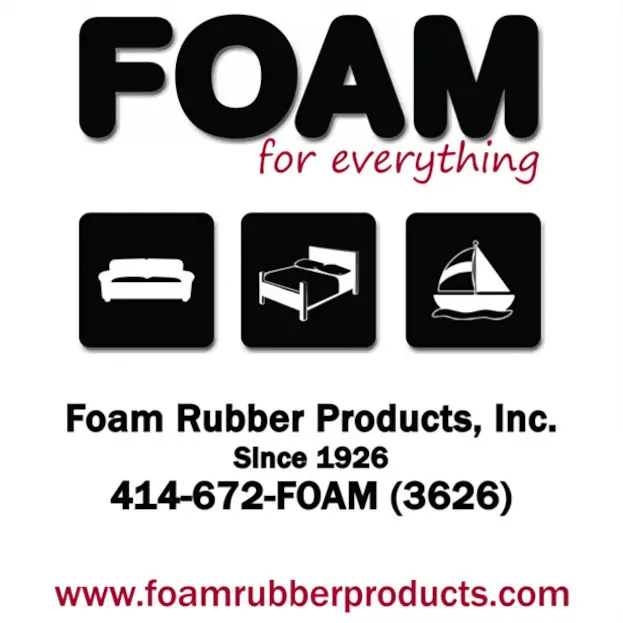 Minimalistic promotional material for Foam Rubber Products with black-and-white icons